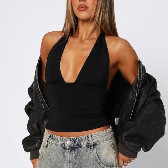 White Fox When I'm With You Halter Top Black XS NWT in packaging - Picture 1 of 7